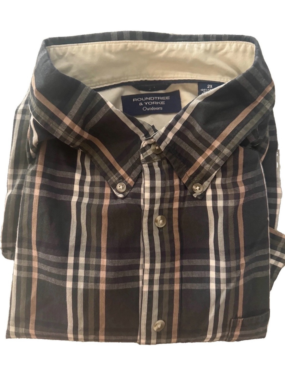 Roundtree and Yorke Outdoors Mens Short Sleeve Shirt Plaid Outdoors 2x Cotton